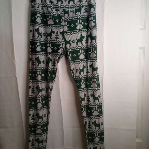 Lularoe Leggings Women Tall Curvy Plus Christmas Dogs Scottie Green White - Picture 2 of 13